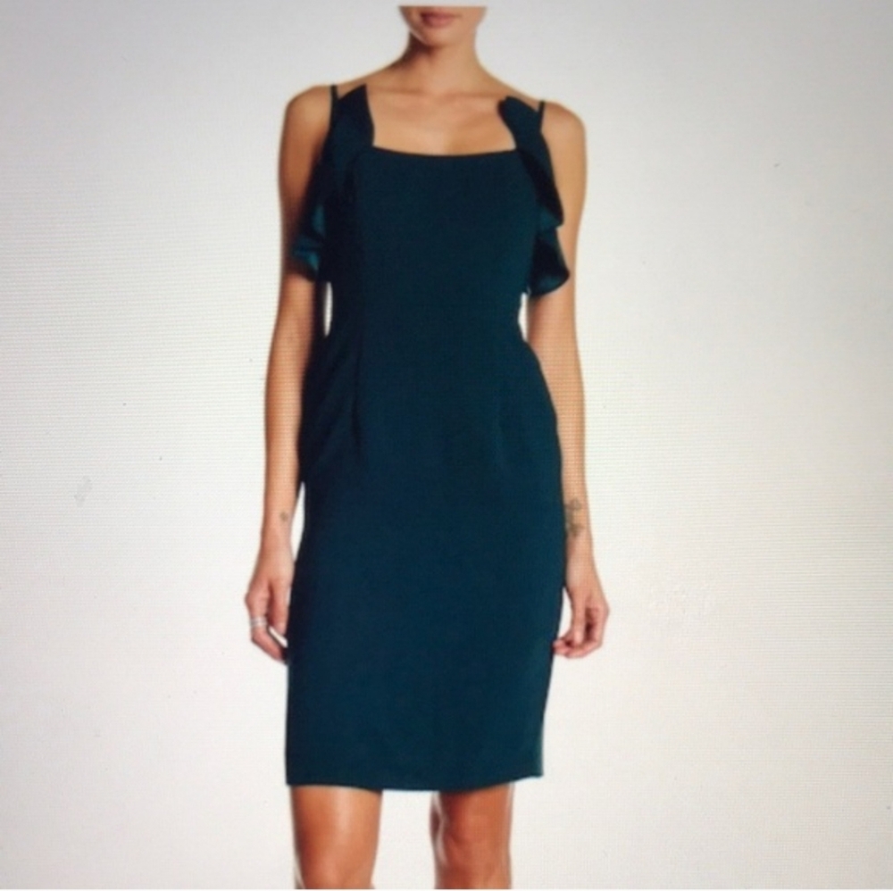 Nanette Lepore Spaghetti Strap Ruffle Sleeveless Dress Crepe Evergreen Size 12